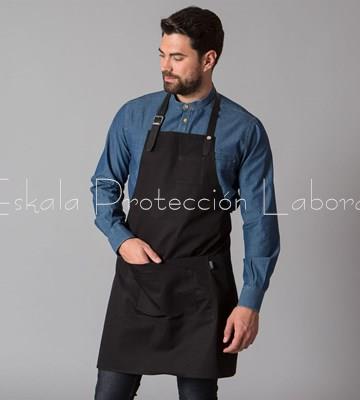 1564 DELANTAL PETO NEGRO CINTA DE CUERO - Imagen 1